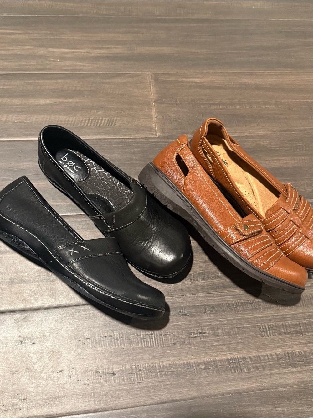 Clarks Collection + Born Leather Slip On Loafers 10 M Contrast Stitch womens